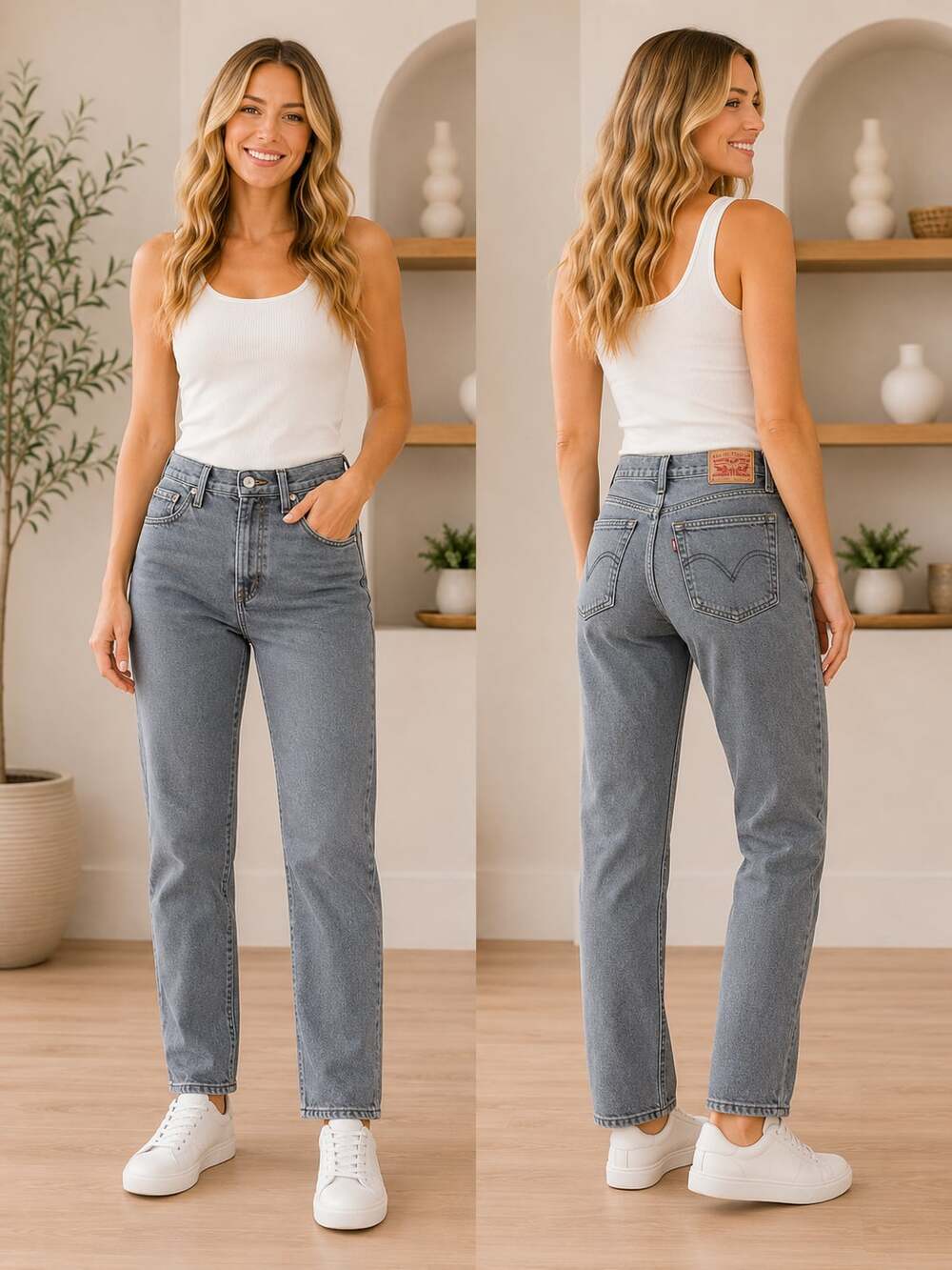 Levi’s Wedgie Straight Women’s High Rise Gray Jeans Vintage Wash Size 26